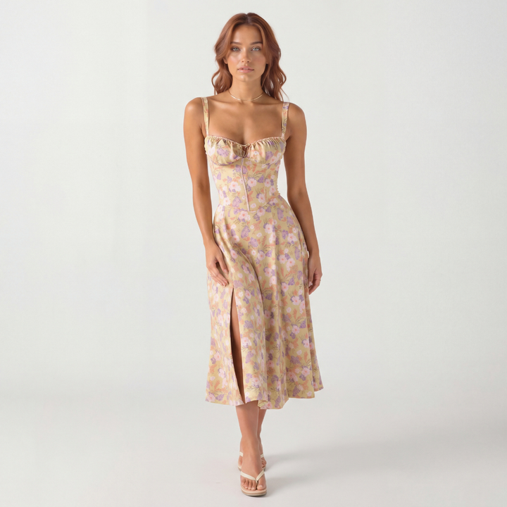 BONNIE – Floral Corset-Style Midi Dress