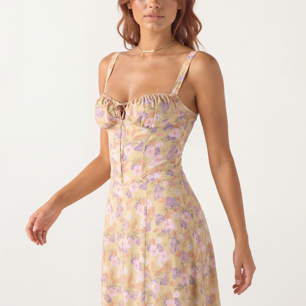 BONNIE – Floral Corset-Style Midi Dress