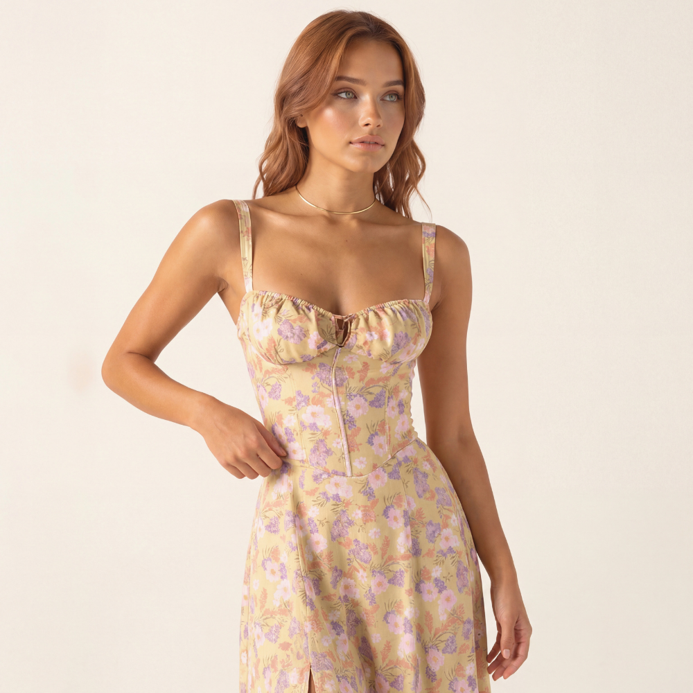 BONNIE – Floral Corset-Style Midi Dress