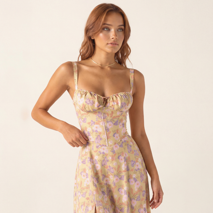 BONNIE – Floral Corset-Style Midi Dress