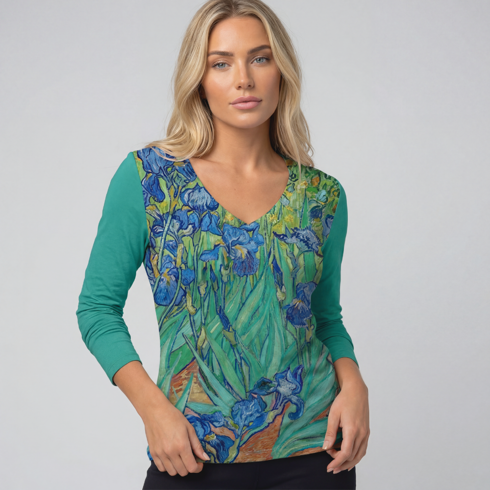Women’s Floral Art Print V-Neck Short Sleeve T-Shirt – Casual Streetwear Top